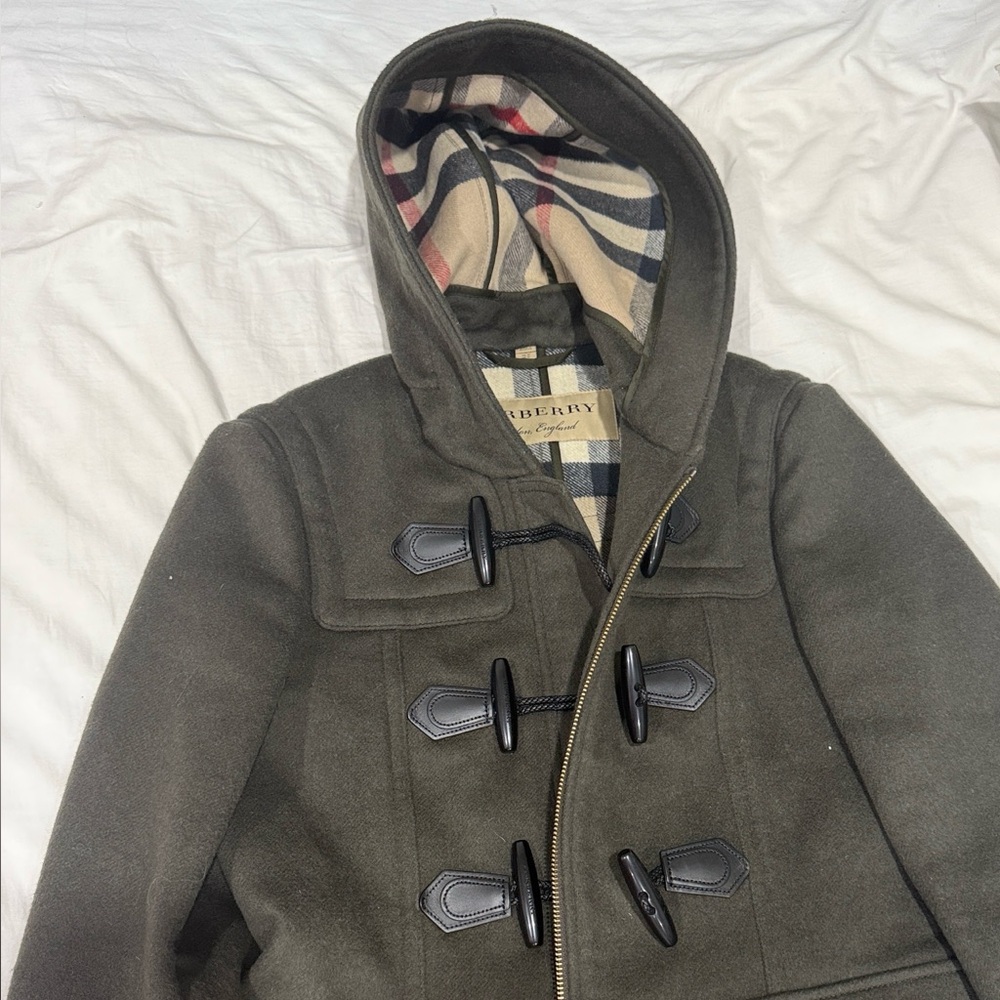 Burberry Olive Green Hooded Toggle Jacket